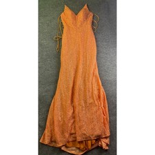 Alyce Paris Formal Gown Womens 6 Orange Sequin Lace Up Back Mermaid Prom Dress
