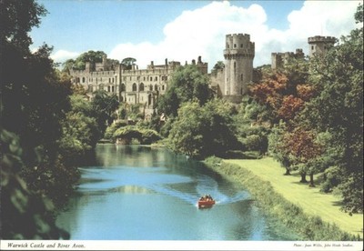 Vintage Warwick Castle River Avon Postkarte John Hinde Original 2WK18