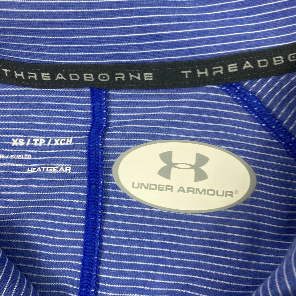 Pullover Under Armour con cremallera en cuarto para mujer XS azul Threadborne HeatGear a rayas Foto 4 de 4