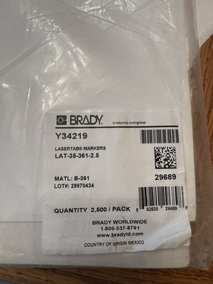 Brady LAT-35-361-2.5 Laser Printable Labels  2,500 pk PLUS 10 extra sheets