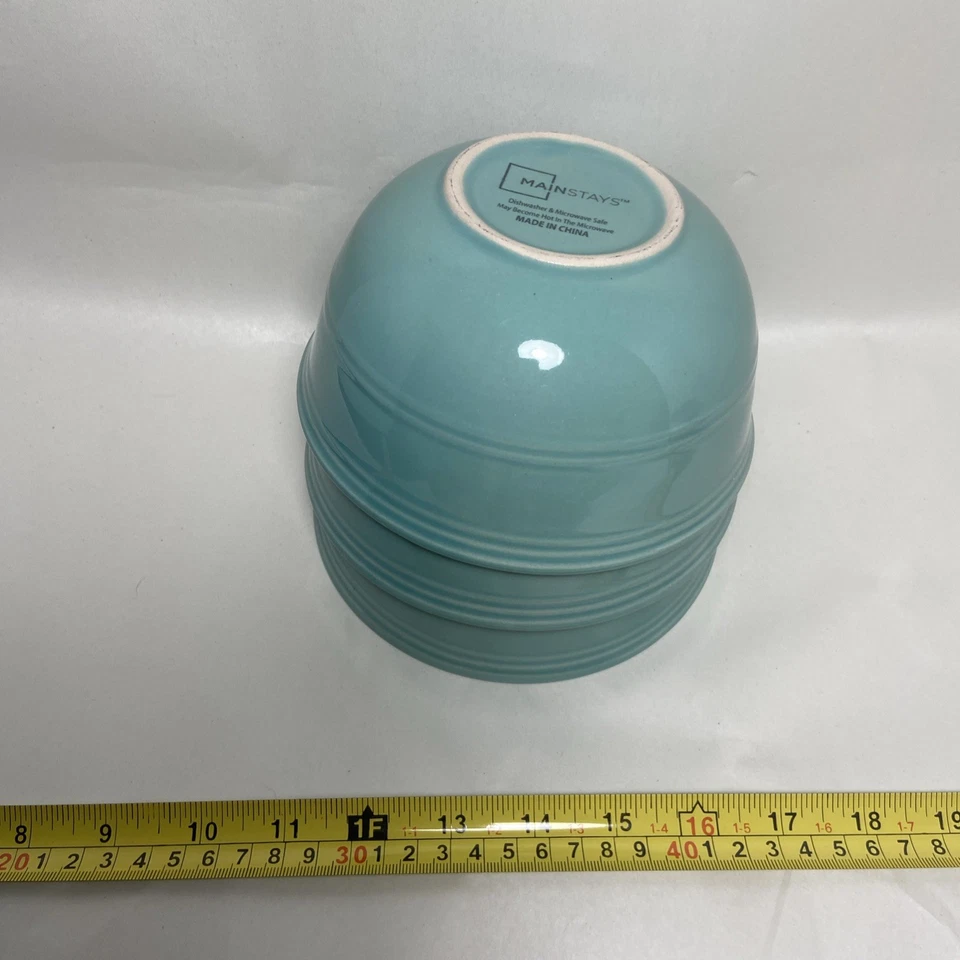 Mainstays Topaz BLUE Aqua Amelia Stoneware 6” Soup Cereal Bowls Set Of 3 - Image 4 of 4