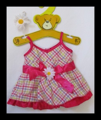 Build A Bear Workshop Fuchsia Pink Gingham Dress with Daisy & Earbow