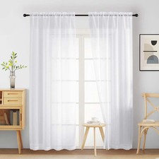 White Sheer Curtains for Bedroom 84 Inches Long 2 Panels Set, Light Filtering El