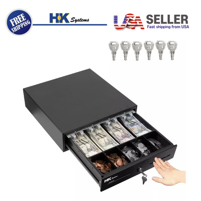 13'' Heavy Duty Compact Black Manual Push-Open Cash Drawer with 4Bill/5Coin Till