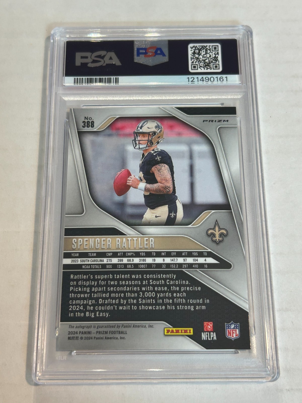 2024 PRIZM NO HUDDLE SPENCER RATTLER SILVER DISCO ROOKIE AUTO PSA 9 SAINTS TN3 view 2