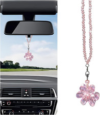 Bling Flower Car Rear View Mirror Pendant, Cute Crystal Auto Rearview Hanging Or
