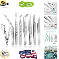 8 Pcs Tweezers Set Stainless Steel Tweezers Forceps with Magnifying Glass Str...