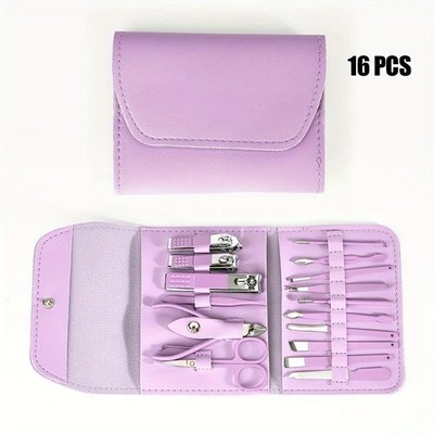 16pcs Professional Manicure Pedicure Set Nail Clippers Kit with Travel Case USA