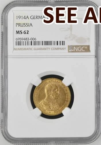NobleSpirit GOLD 1914A Germany 20 Mark PRUSSIA NGC Ms62