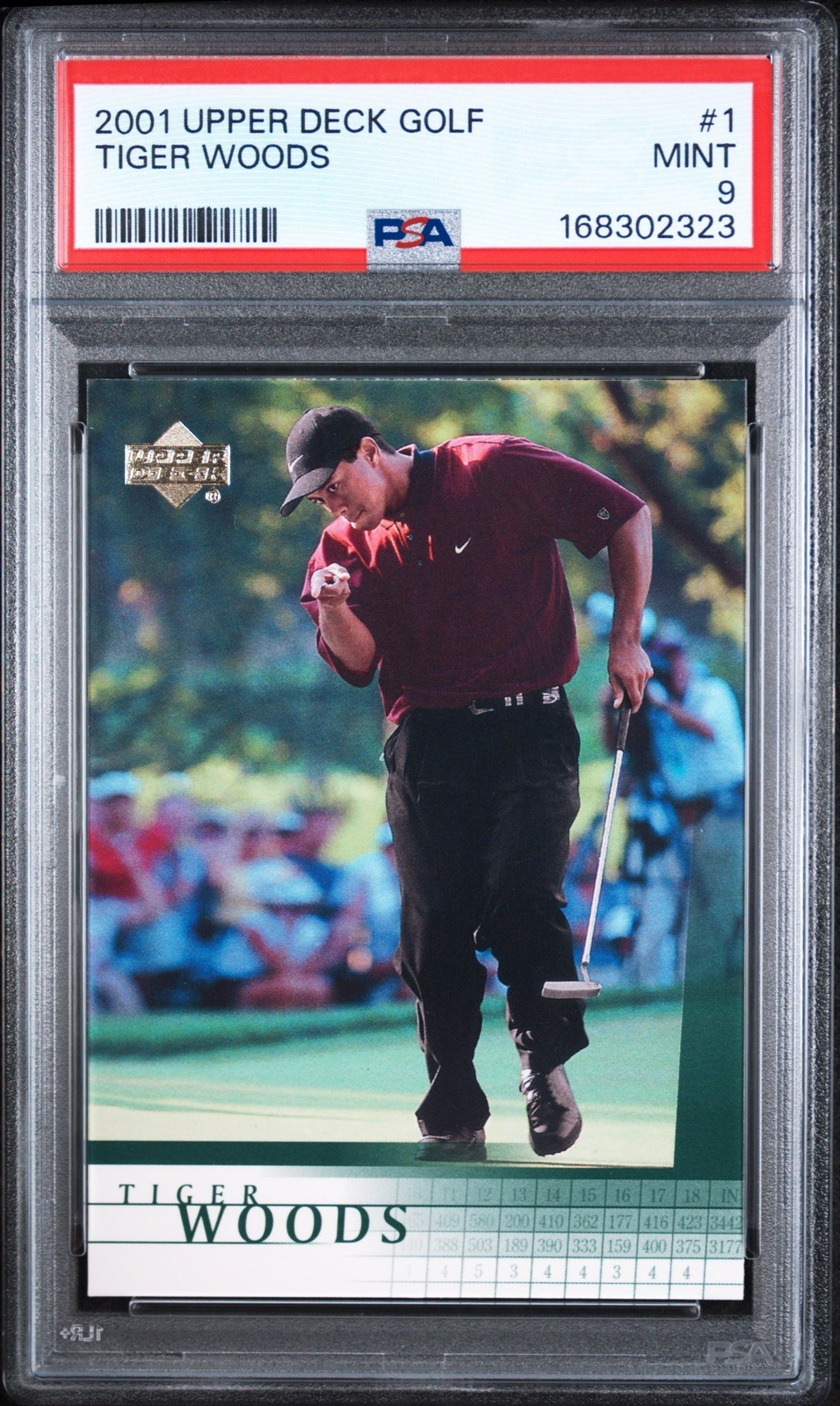 2001 Upper Deck Tiger Woods #1 PSA 9 MINT Rookie RC view 1