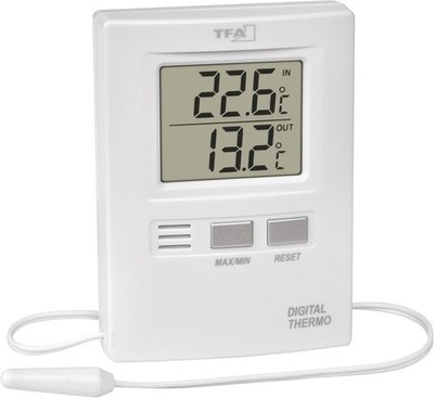 TFA Dostmann Innen Außen Thermometer Temperatur Messer Digital LCD Display Weiß