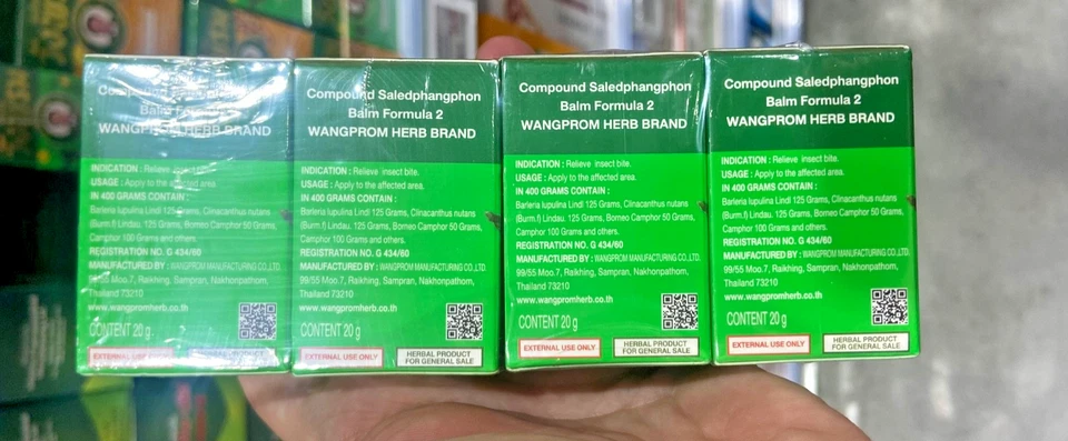 Bálsamo verde Wangprom Fórmula 2 - Alivio del dolor muscular a base de hierbas tailandesas - Paquete de 4 x 20 g Foto 4 de 4