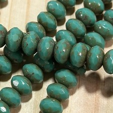 Czech Glass Rondelle Spacer Beads 6x9mm Green Turquoise Picasso 28pcs J828