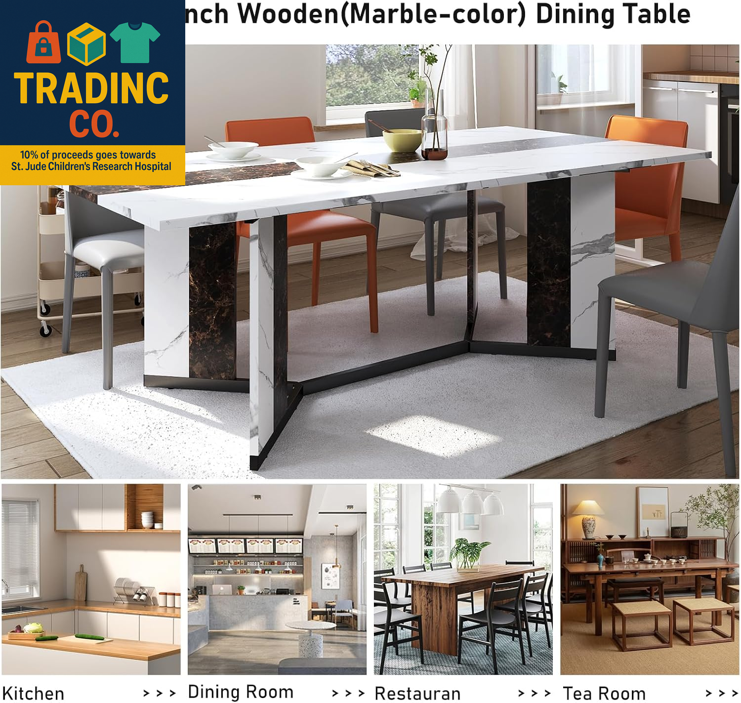 71 Inch Dining Table for 6 People,Modern White Rectangular Kitchen ...