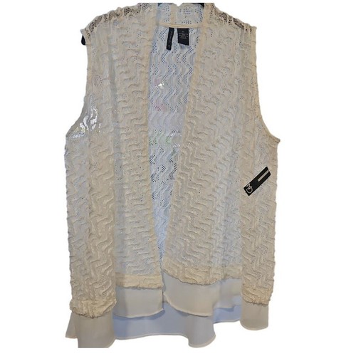 New Direction Lacey Sheer Bottom Vest Open Knit White Women's XL - Picture 2 of 3