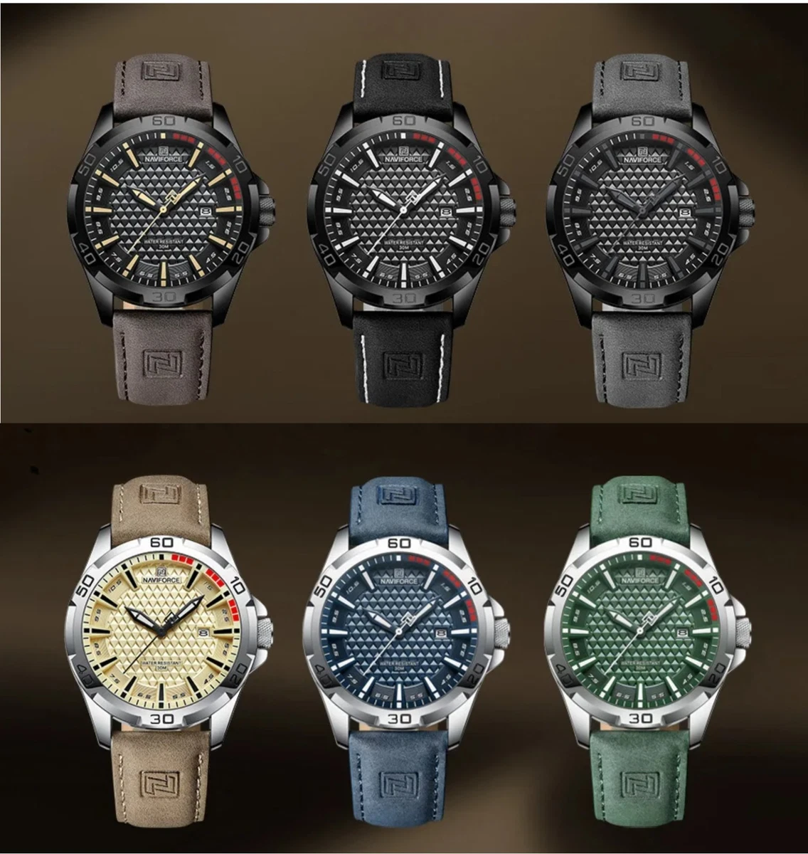 NAVIFORCE Orologio da polso da uomo, digitale, analogico, al quarzo, impermeabile, sportivo, multifunzione, in pelle