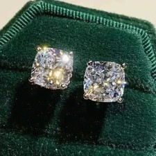 3Ct Cushion Cut Lab Created Diamond Solitaire Stud Earring 18k White Gold Plated