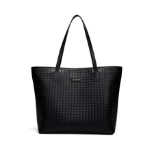 Leather Tote Bag For Women, Shoulder Tote Bag With Zipper, Woven Pattern Larg...