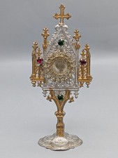 Reliquiar Ostensorium Neugotik Metall Monstranz IHS Kirche 19. Jh. antik