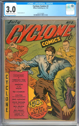 Cyclone Comics #2 Scarce Early Golden Age Bilbara Publishing Co. 1940 CGC 3.0