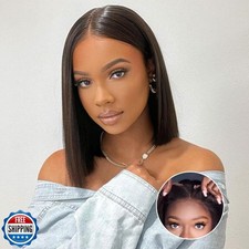 FACMOOD Wear and Go Glueless Bob Wig Human Hair Straight, 6x4 Pre-Cut HD Lace