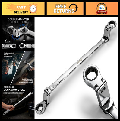 Extra Long Flex Head Ratchet Wrench 8-9MM, 72 Teeth, Double Jointed, Cr-V Steel