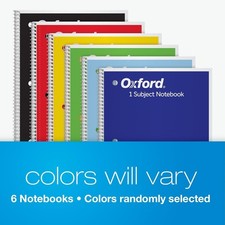 Oxford Spiral Notebooks, 6 Pack, 1 Subject, Wide Ruled Notebooks for School