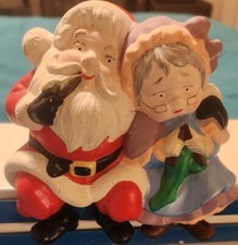VINTAGE PORCELAIN SANTA  MRS. CLAUS SHELF SITTERS 5.25 x 5.2 CHRISTMAS HOLIDAYS