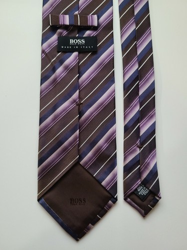 5A) HUGO BOSS MULTICOLOR STRIPED 100% SILK NECKTIE MADE IN ITALY 64" LONG - Picture 2 of 4