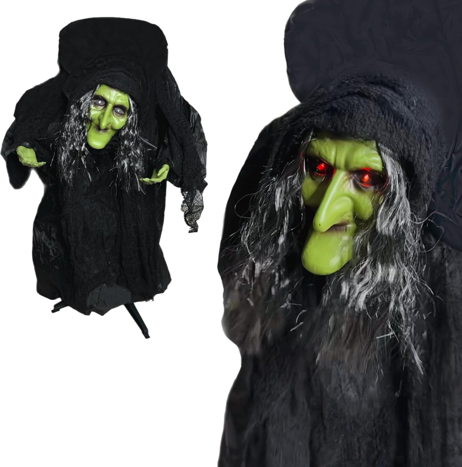 Animated Hunchback Witch with Black Cloak, 36"" Spooky Moving Figure