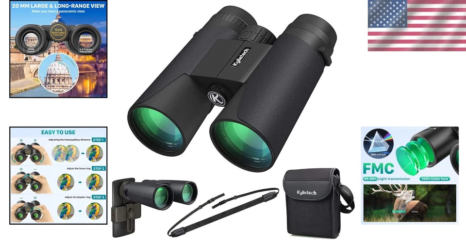 Durable 12x42 Waterproof Binoculars with Adjustable Eye Cups & Tripod Mount - Image 2 of 4