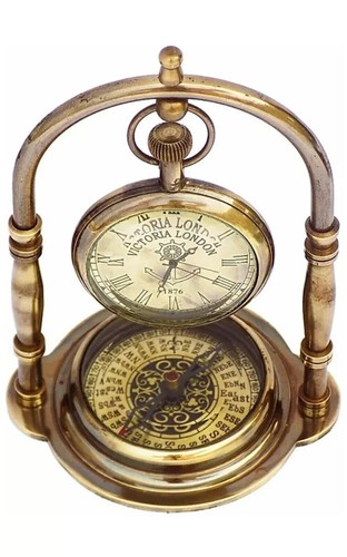 Antique Brown Finish Brass Desk Clock Base Compass Nautical Gift item 6 inch - Picture 4 of 7