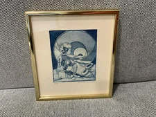 Vtg Midwest Regionalist Bernie White Hatcher Child in Abstract Landscape Etching