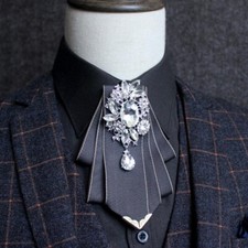 Men Bow Tie Rhinestone Crystal Pre-Tied Necktie Formal Wedding Party Vintage