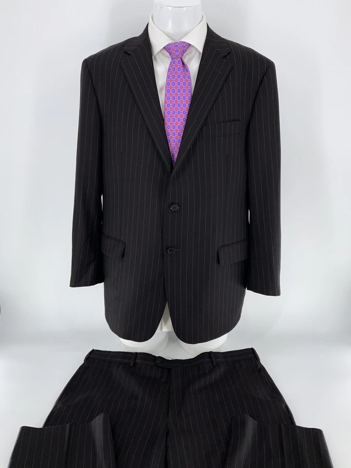 Hickey Freeman Milburn Suit Men 40R Black Pinstripe 2B 2V 38x30 Flat YGI V3-1 - Image 2 of 4