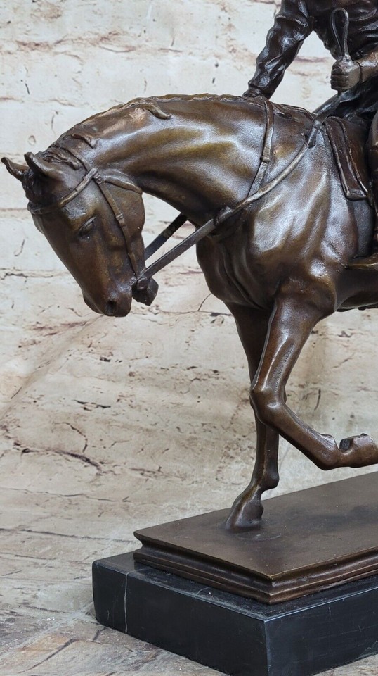 Vintage Signed Jockey Horse Racing Bronze Sculpture Art Statue Figure