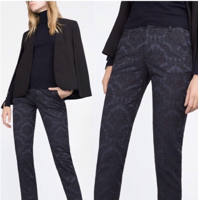 パンツ Beysa Jacquard Navy Combo Trousers Pants Zara Woman Navy Blue Black Jacquard Trousers Pants Size