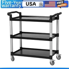 Service Cart Heavy Duty 3-Shelf Rolling Utility/Push Cart with Lockable Wheels