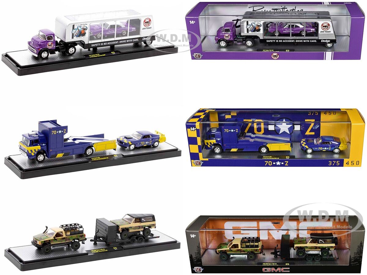AUTO HAULERS RELEASE 75, 3 TRUCKS SET 1/64 DIECAST MODELS M2 AUTO HAULERS RELEASE 75, 3 TRUCKS SET 1/64 DIECAST MODELS M2
