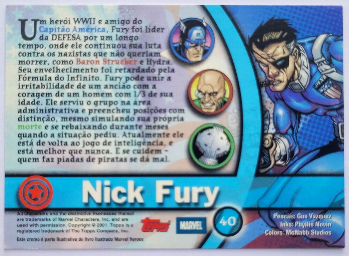 MARVEL HEROES Card TOPPS BRAZIL 2001 #40 NICK FURY Jack Kirby and