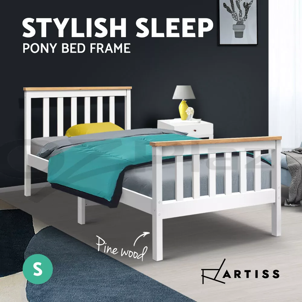 Artiss wooden bed frame single size mattress sale base pine timber platform white