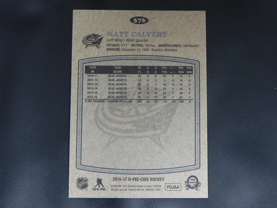 2016-17 O-Pee-Chee OPC RETRO #376 Matt Calvert Columbus Blue Jackets - Image 2 of 2