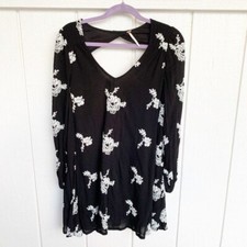 Free People Black White Embroidered Mini Dress Women's Size X-Small XS