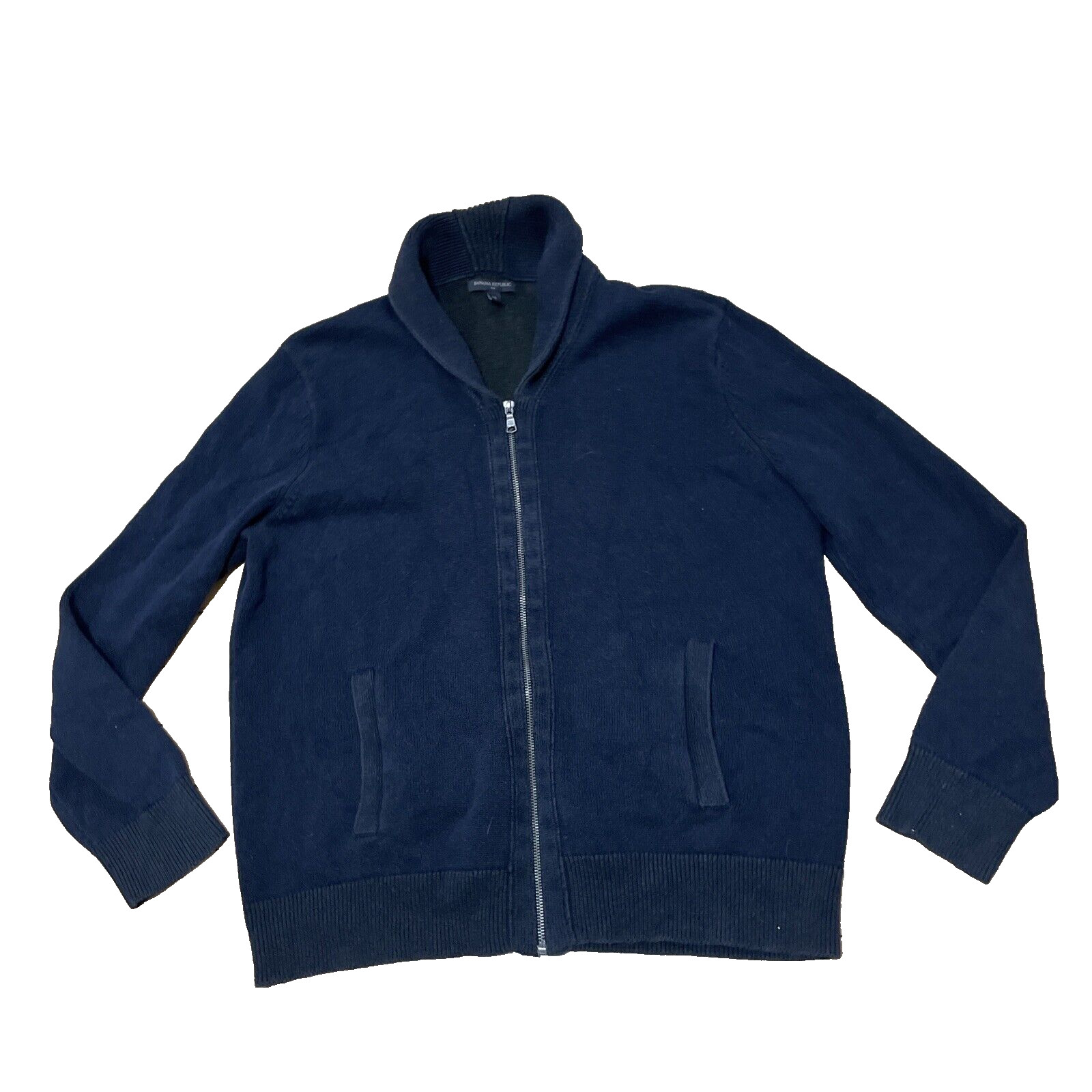 Banana Republic Cardigan Men XL Navy Blue Shawl Neck Full Zip Knit Sweater Golf