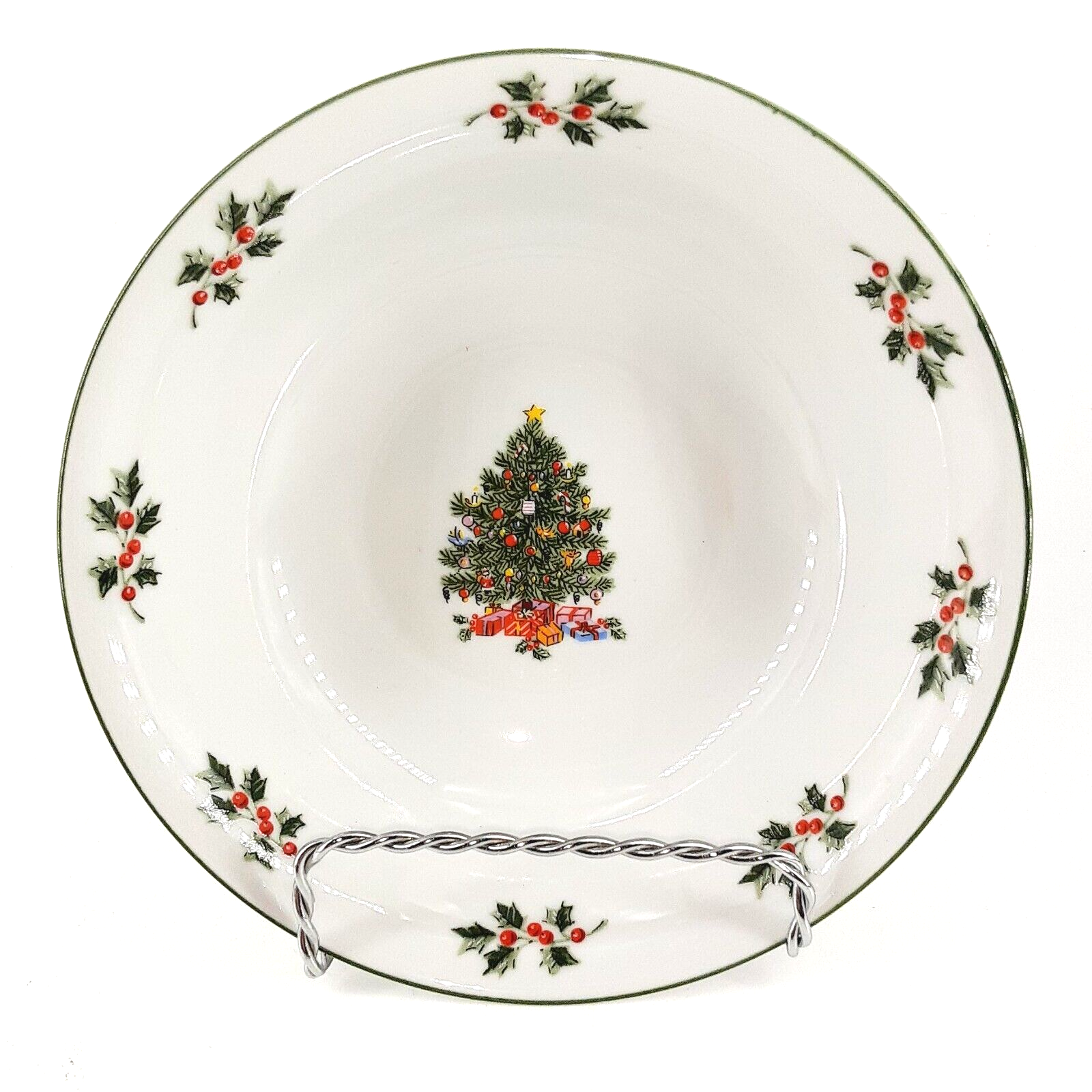 4 Gibson NOEL MORNING Cereal Bowls Christmas Tree & Holly Berry Design - 6.5”