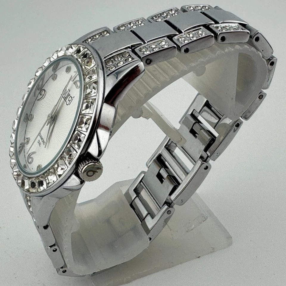 Burgi Quartz Watch Women Silver Diamond Dial Rhinestone Analog New Battery - Image 4 of 4