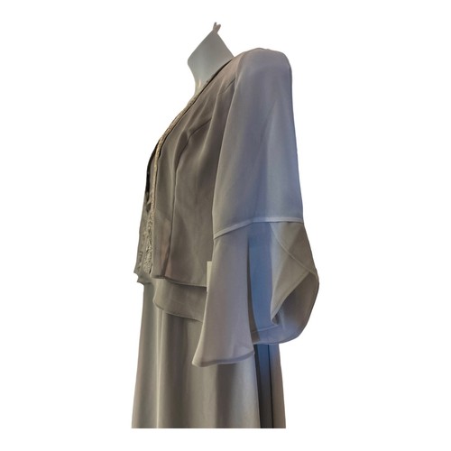 size 16 Gray Georgette Formal Cocktail Wedding Party Jacket Dress Church Suit - Imagen 5 de 19