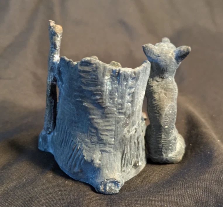 Pyrogène ancien en fonte d'aluminium, sculpture Corbeau et Renard - Photo 4/4