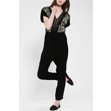 Ecote Urban Outfitters Wren Jumpsuit Embroidered Lace Black Kimono M NEW 268511