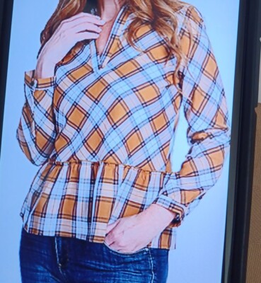 Women Longsleeves Peplum Top W/Mandarin Collar-Size 3X